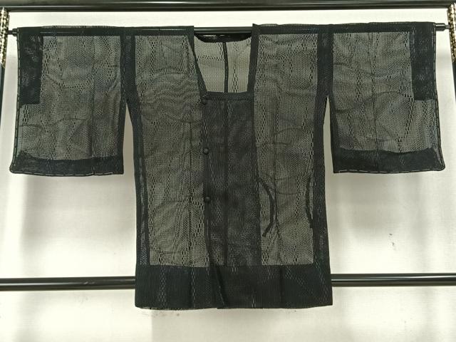 平和屋着物▽道行コート スリーシーズン 春夏秋 塵除け 幾何学文様 黒地 正絹 逸品 未使用 AAAW7902fy