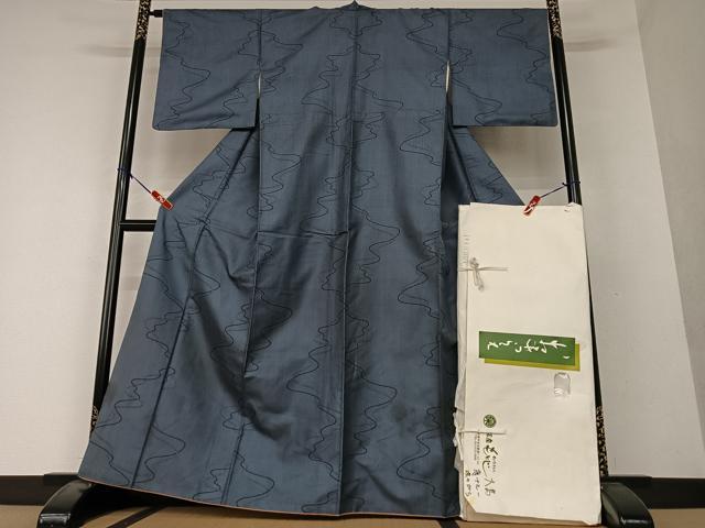 平和屋着物●銀座もとじ　お召　よろけ縞　たとう紙付　正絹　逸品　AAAW9176zg