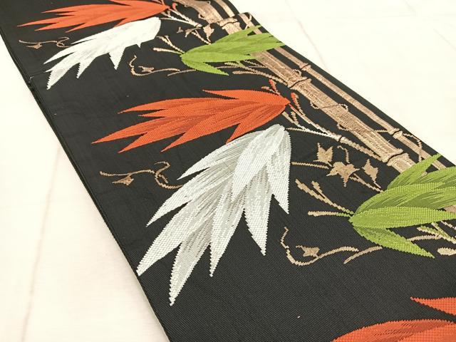 平和屋の平和屋着物◎六通柄袋帯 唐織 笹竹文 黒地 金糸 BAAV6637yc｜アングル2