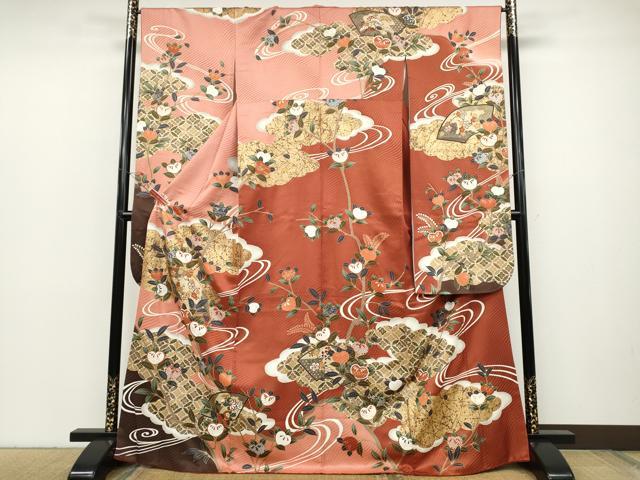 Full-Length Under-Kimono - 平和屋着物●豪華振袖　駒刺繍　地紙枝橘文　暈し染め　金彩　正絹　逸品　CABC2347ut