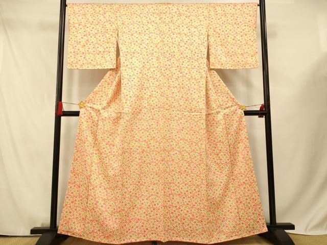 乐天商城 - 平和屋着物■上質な小紋　花唐草青海波文　正絹　逸品　AABF3198fw