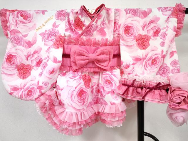 平和屋着物[]ベビー着物　二部式　mezzo piano　メゾピアノ　女の子　子供　帯・小物セット　薔薇　金彩　DABG3197ma