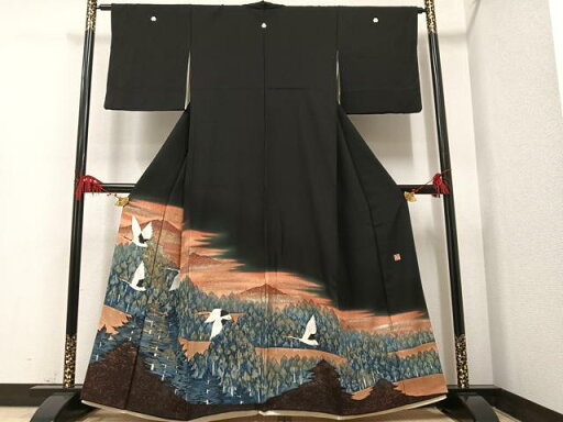平和屋着物■豪華黒留袖 作家物 群れ鶴文 暈し染め 金銀彩 正絹 逸品 AAAT2773ph 平和屋着物■豪華黒留袖 作家物 群れ鶴文 暈し染め 金銀彩 正絹 逸品 AAAT2773ph