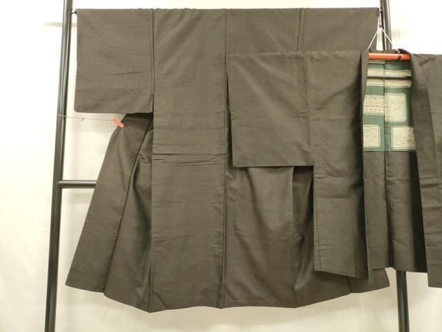 平和屋着物■男性　紬　アンサンブル　横段文　正絹　逸品　DABC8887cm
