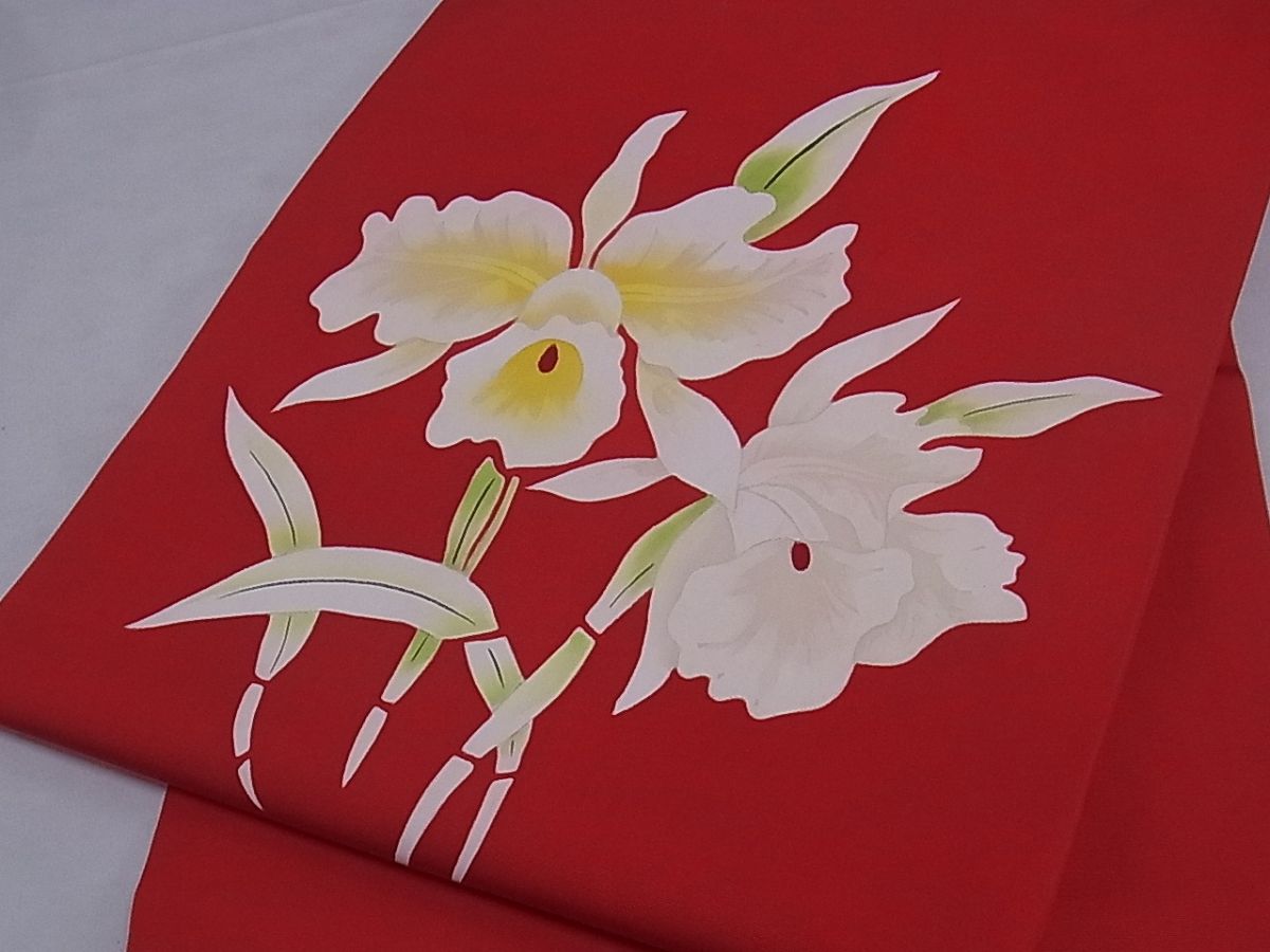 平和屋着物■塩瀬　九寸名古屋帯　草花文　正絹　逸品　A-sx6883