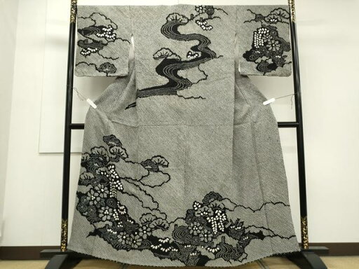 平和屋着物●訪問着 総絞り 流水花文 黒地 正絹 逸品 CAAS0105th 平和屋着物●訪問着 総絞り 流水花文 黒地 正絹 逸品 CAAS0105th