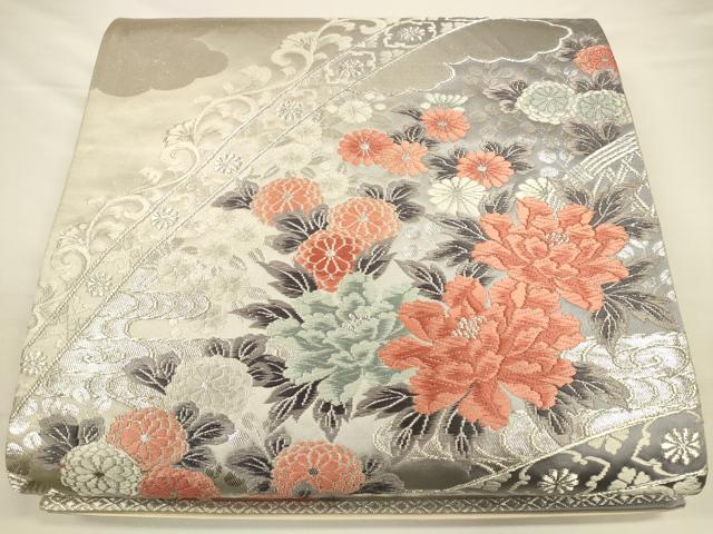 平和屋着物◎西陣 六通柄袋帯 唐織 草花文 金銀糸 正絹 逸品 CAAU8771ft