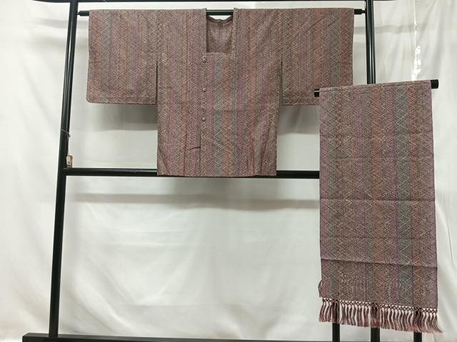 乐天商城 - 平和屋着物▽道行コート　スリーシーズン　春夏秋　塵除け　組織　縞　ショール付き　正絹　逸品　未使用　CABC3106ua