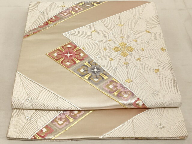 平和屋着物◎六通柄袋帯　色紙正倉院花文　金銀糸　正絹　逸品　AAAL9988Aex