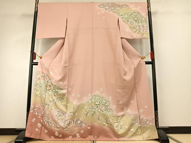 平和屋着物●訪問着　駒刺繍　草花文　金彩　正絹　逸品　AABD8533fy