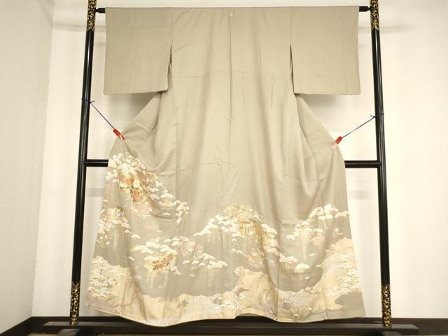 平和屋着物■豪華色留袖　駒刺繍　地紙花文　金彩　正絹　逸品　AABF2091ja