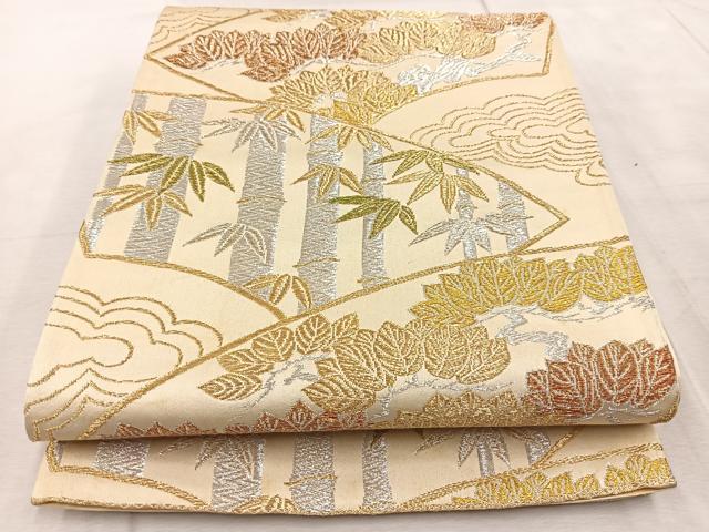 平和屋着物◎六通柄袋帯　地紙松竹文　金銀糸　正絹　逸品　BAAV6654yc