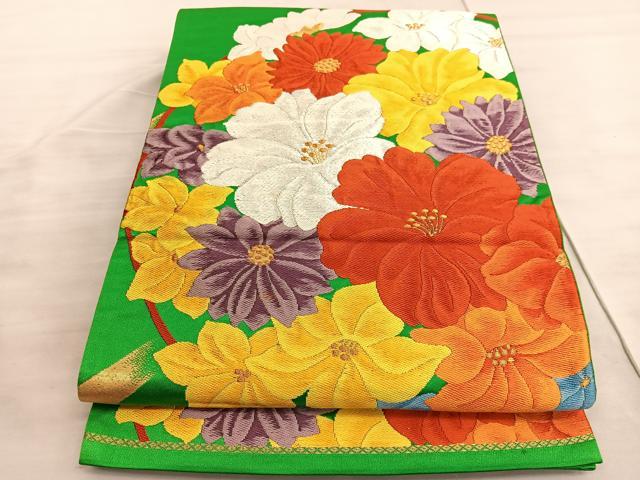 平和屋着物◎六通柄袋帯　唐織　草花文　金銀糸　正絹　逸品　BAAV8859hv