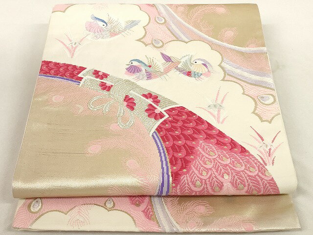 平和屋着物◎六通柄袋帯　唐織　簾姿小鳥文　金銀糸　正絹　逸品　AAAM4388Aru