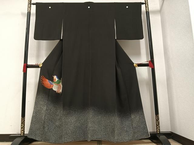 平和屋着物■豪華黒留袖　刺繍　飛鳥文　たたき染め　正絹　逸品　AAAW5593ph