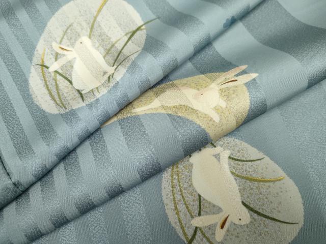 Full-Length Under-Kimono - 平和屋着物●上質な小紋　月にうさぎ　正絹　逸品　AABF2009cs