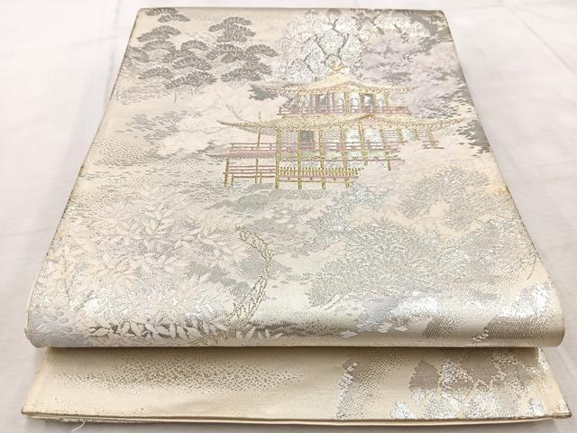 平和屋着物◎六通柄袋帯　京乃里金閣　プラチナ箔二重織　正絹　逸品　BAAV6685yc(4)
