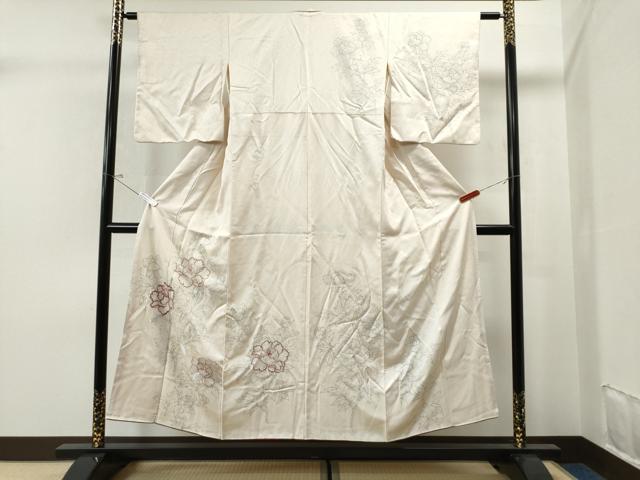 平和屋着物■訪問着 刺繍 手描き 牡丹 正絹 逸品 CAAO5945yc