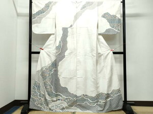 平和屋着物●人間国宝 岩野市兵衛 訪問着 紬地 更紗花唐草文 正絹 逸品 CAAX0942vf