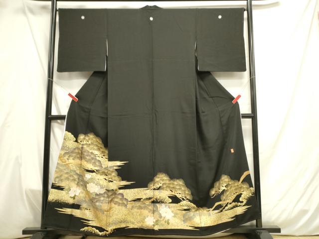 平和屋着物■豪華黒留袖　作家物　駒刺繍　笠松牡丹文　金彩　正絹　逸品　DAAT8244qp