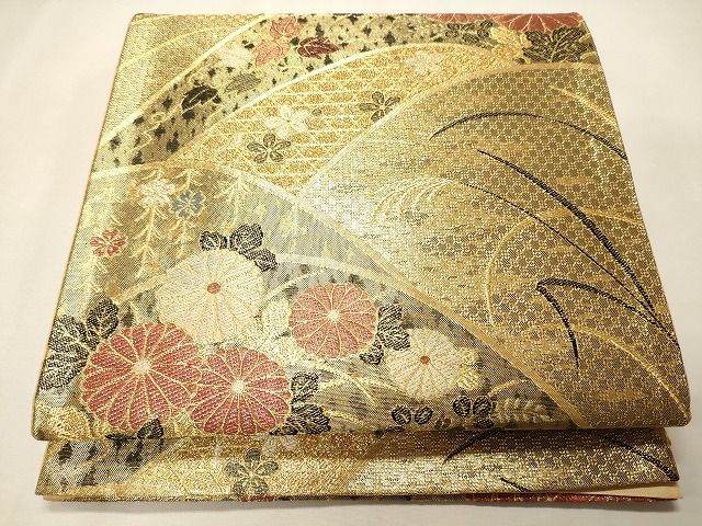 平和屋着物◎六通柄袋帯　草花文　金銀糸　逸品　CAAI0263oy