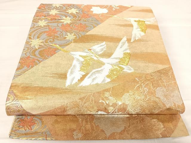 平和屋着物◎六通柄袋帯　飛鶴花文　金銀糸　正絹　逸品　AABE7312yx