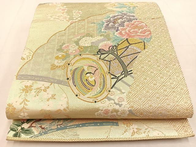 平和屋着物◎六通柄袋帯　唐織　鼓花鳥文　金糸　正絹　逸品　BAAU3091hj