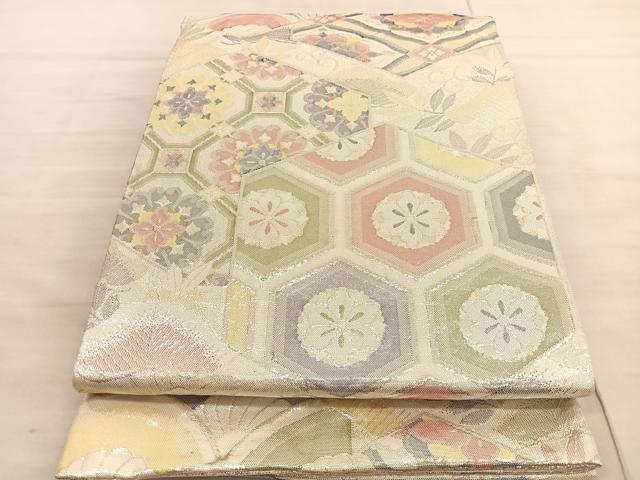 平和屋着物◎七彩佐賀錦　六通柄袋帯　亀甲有職花文　金銀糸　正絹　逸品　BAAV5013hv