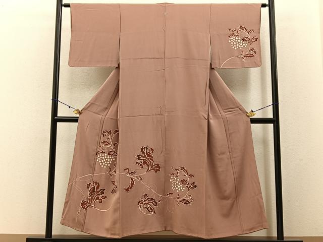 Rakuten - 平和屋着物■訪問着　ろうけつ染め　葡萄蔦の葉文　正絹　逸品　BAAW9223hj