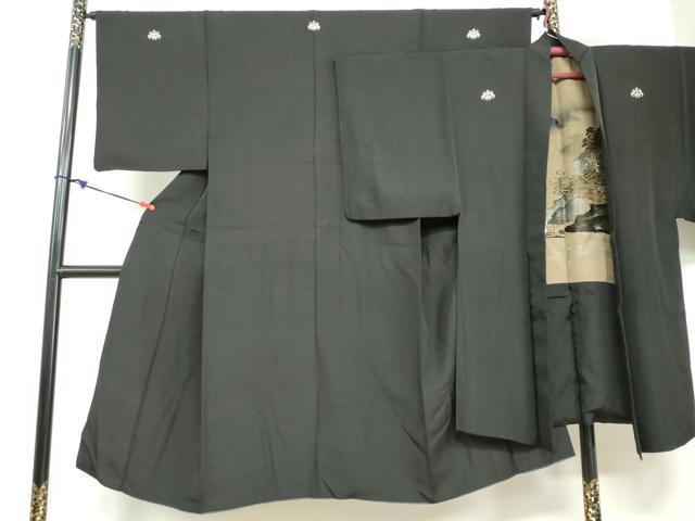Other - 平和屋着物●男性　黒紋付　長羽織セット　羽裏：名所風景文　正絹　逸品　DABB0325ud