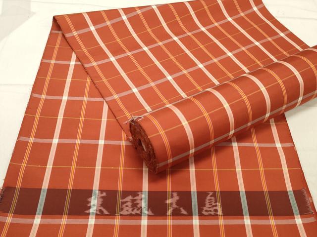 平和屋着物▼大島紬　反物　着尺　格子　逸品　未使用　DAAX6737zy