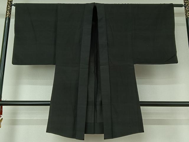 平和屋着物▽男性　長羽織　暗黒色　黒地　正絹　逸品　AABE6903jh