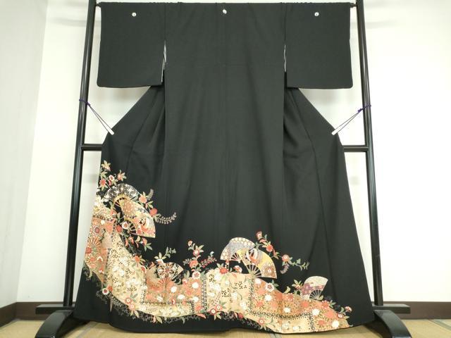 平和屋着物■豪華黒留袖 駒刺繍 扇面鳳凰花文 金彩 正絹 逸品 DAAJ3238cf