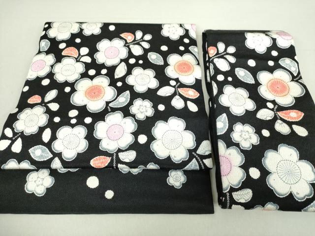 平和屋着物●つけ帯 辻が花 鬼しぼ縮緬 黒地 正絹 逸品 DAAV6096ps