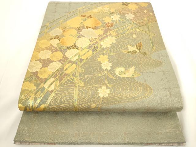乐天商城 - 平和屋着物◎太鼓柄袋帯　渡橋花文　金銀彩　正絹　逸品　AAAM9566jx
