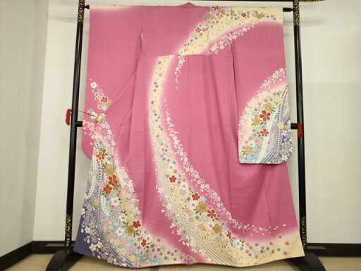 平和屋着物▼訪問着 駒刺繍 流水花文 桜 暈し染め 金彩 正絹 逸品 AAAW2271ck 平和屋着物▼訪問着 駒刺繍 流水花文 桜 暈し染め 金彩 正絹 逸品 AAAW2271ck