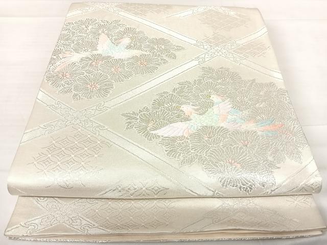 Rakuten - 平和屋着物◎六通柄袋帯　唐織　天井花鳥文　銀糸　正絹　逸品　AABE7320yx