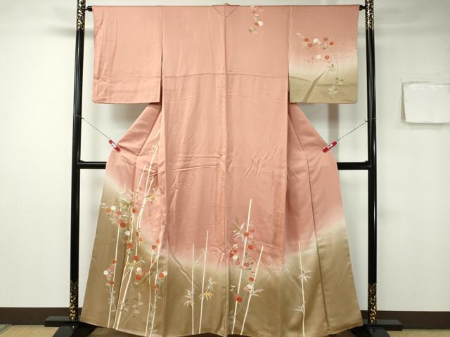 平和屋着物■訪問着 刺繍 枝花文 暈し染め 金彩 正絹 逸品 CAAQ4207ev