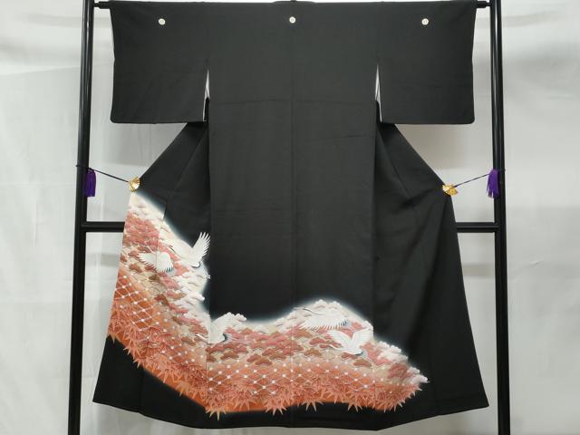 平和屋着物■豪華黒留袖　刺繍　飛鶴笹松文　暈し染め　正絹　逸品　CAAY5724fb