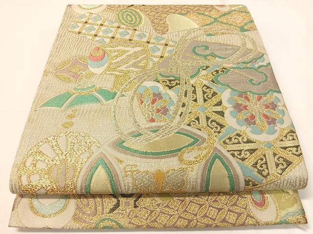 平和屋着物▼六通柄袋帯　ハーブ染　名代七宝文　金銀糸　正絹　逸品　CAAY6928vp