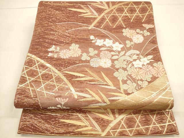 平和屋着物＊夏物　六通柄袋帯　河辺舟菊　金糸　正絹　逸品　DAAT6187op