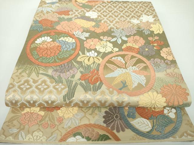 平和屋着物●六通柄袋帯　唐織　雲取花の丸　金糸　正絹　逸品　DAAV6888ps