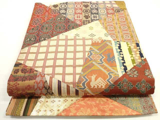 平和屋着物◎両面　全通柄袋帯　名物裂　切嵌　金糸　正絹　逸品　DABC5563cd