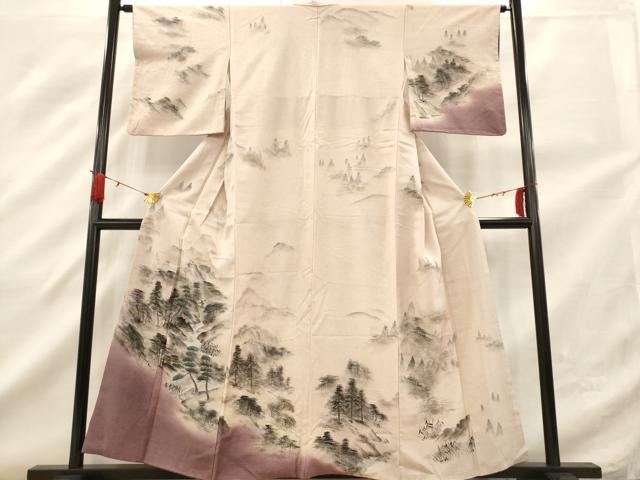 平和屋着物■訪問着 紬地 手描き 風景文 正絹 逸品 AAAO0580br