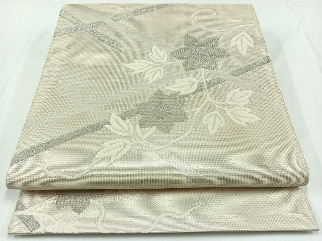 平和屋着物＊夏物　太鼓柄　本袋帯　花唐草文　銀糸　正絹　逸品　AAAW3847jh