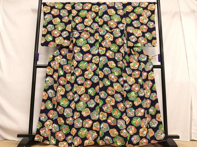 Full-Length Under-Kimono - 平和屋着物■上質な小紋　草花文　鬼しぼ縮緬　正絹　逸品　AABF6277oa