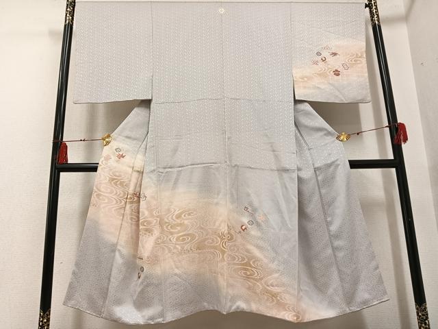 平和屋着物●男性　訪問着　刺繍　宝尽くし　暈し染め　金銀彩　正絹　逸品　AABF8158ph
