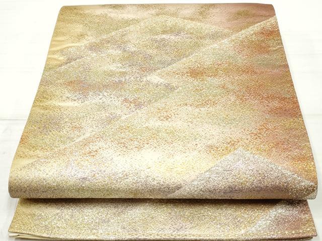 平和屋着物◎六通柄袋帯　幾何学霞文　金銀糸　正絹　逸品　DAAZ1053qa