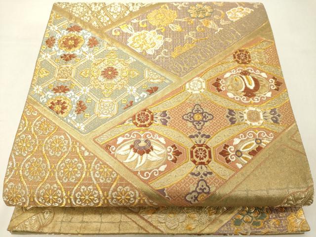 平和屋着物◎六通柄袋帯　檜垣取り草花文　金糸　引箔　正絹　逸品　DABA5008cd