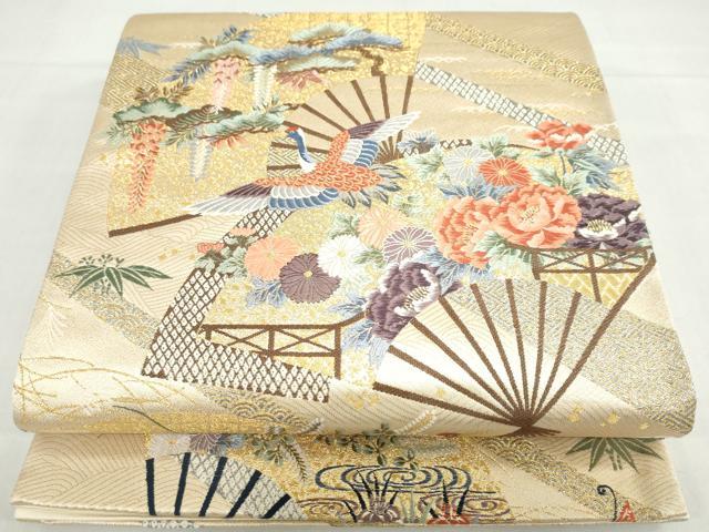 Other - 平和屋本店▼六通柄袋帯　唐織　盛花扇重ね　九百錦　本金箔　正絹　逸品　DABG2089ud